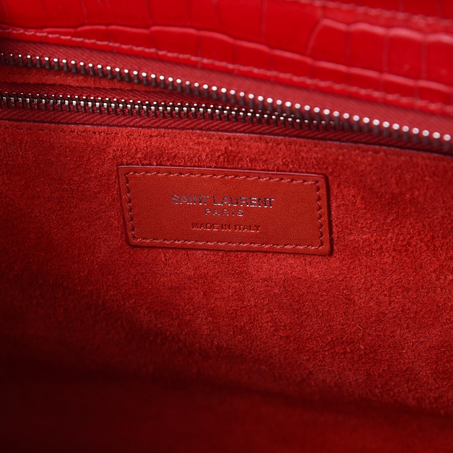 Calfskin Crocodile Embossed Small Cabas Rive Gauche Red