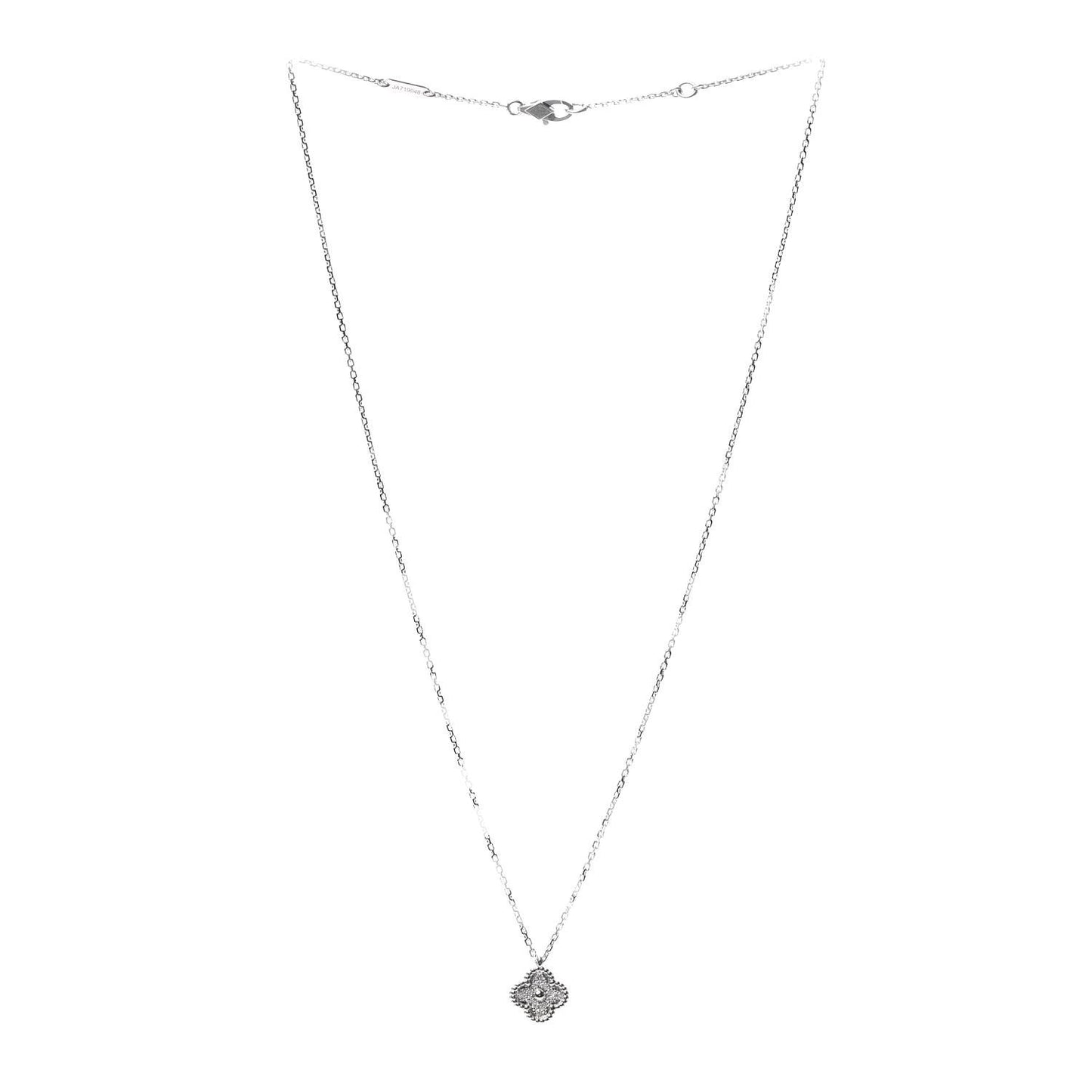 18K White Gold Diamond Sweet Alhambra Pendant Necklace