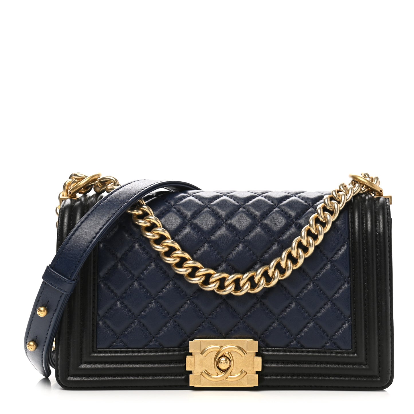 Lambskin Quilted Medium Boy Flap Black Blue