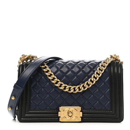 Chanel Lambskin Quilted Medium Boy Flap Black Blue 1 of 10
