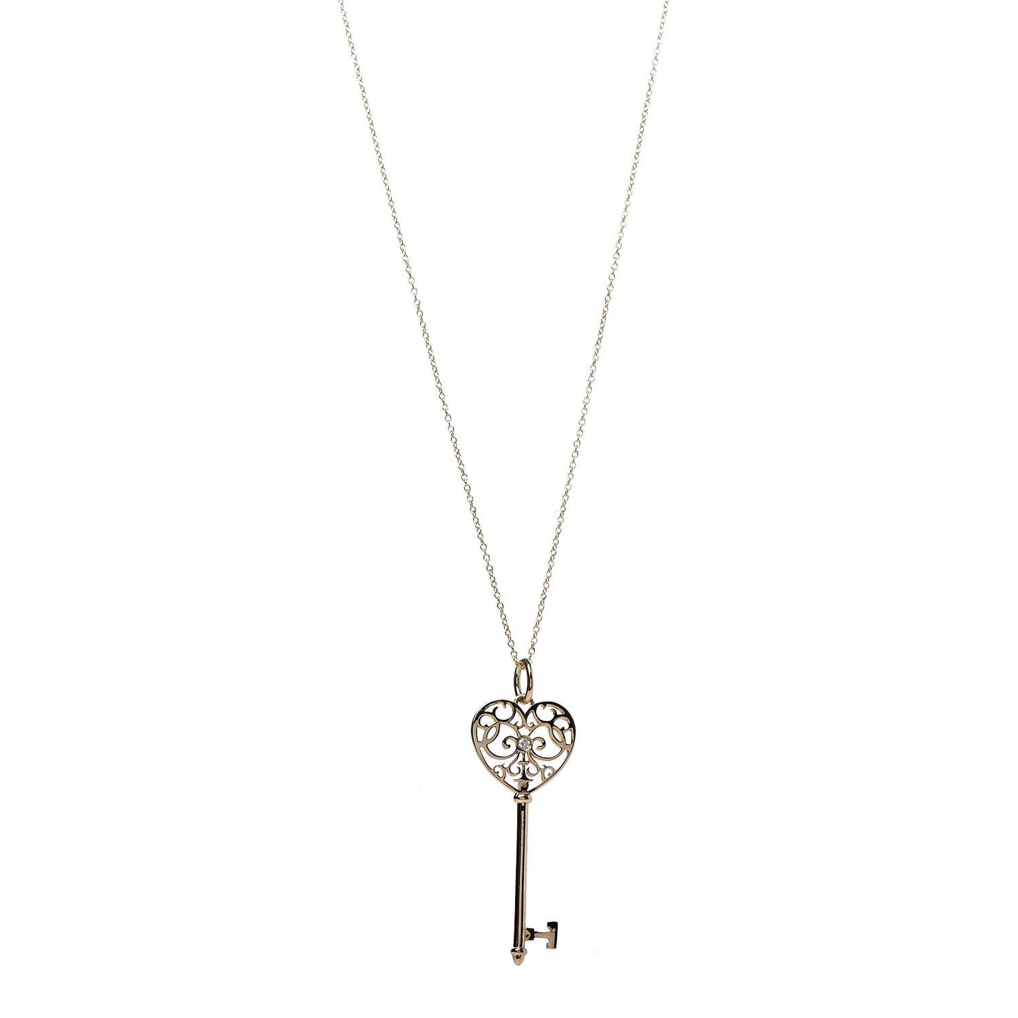 18K Yellow Gold Diamond Enchant Heart Key Pendant Necklace