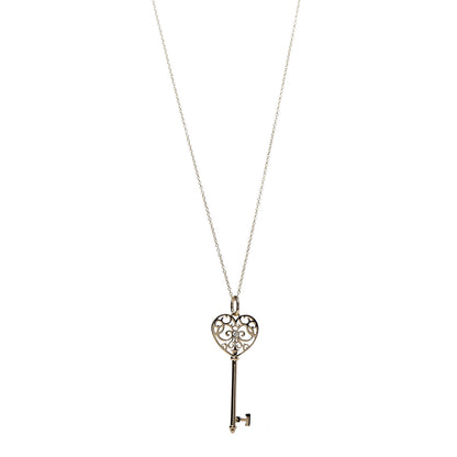 Tiffany 18K Yellow Gold Diamond Enchant Heart Key Pendant Necklace 1 of 7