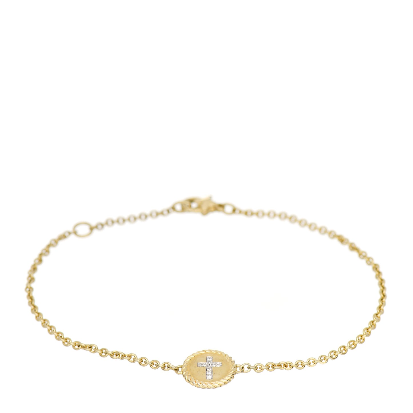 18K Yellow Gold Diamond Cable Collectibles Cross Bracelet