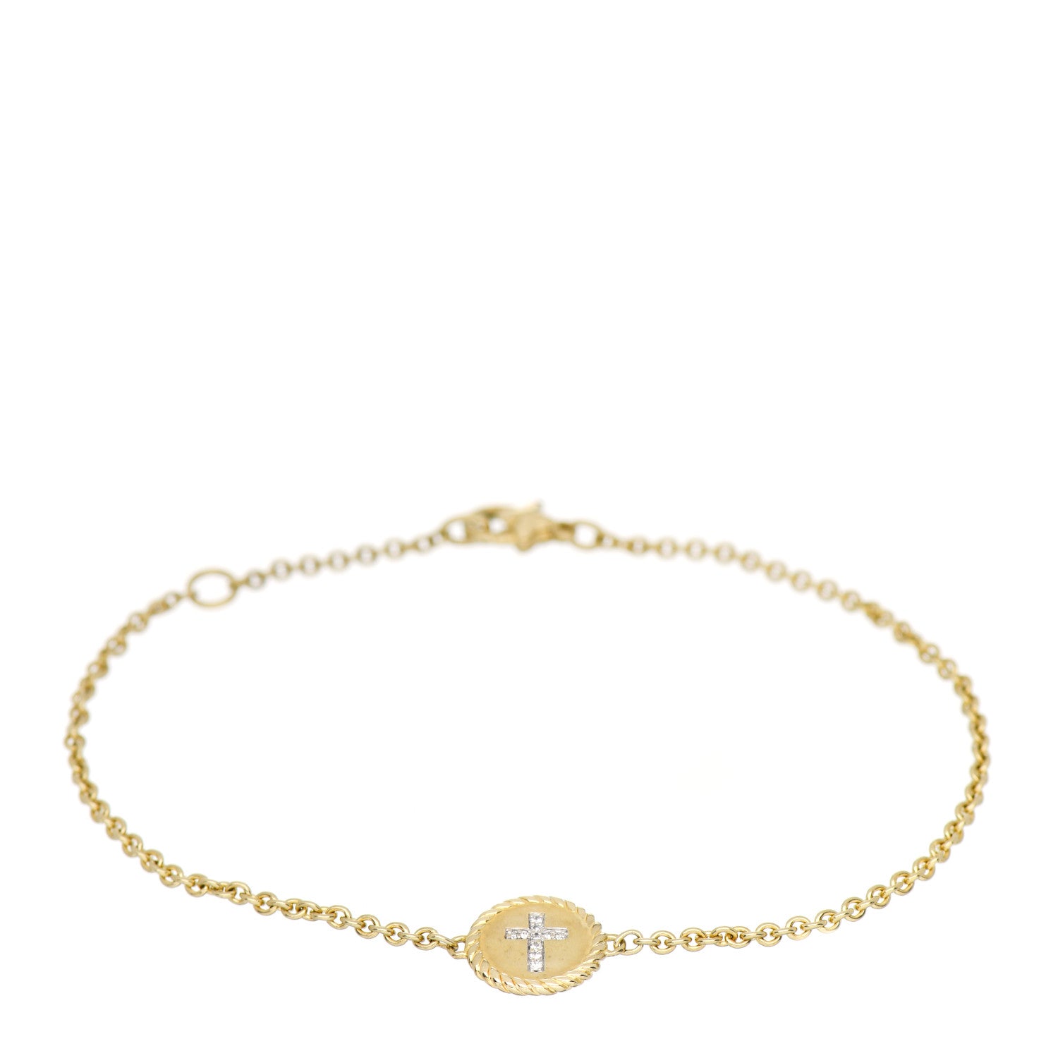 David Yurman 18K Yellow Gold Diamond Cable Collectibles Cross Bracelet 1 of 4