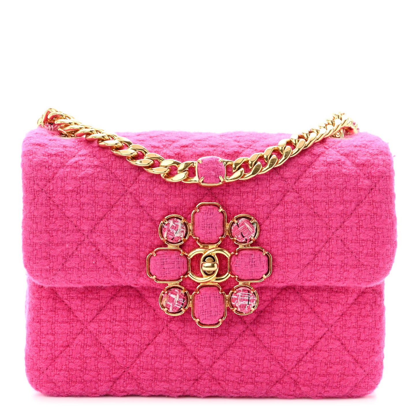 Cashmere Tweed Quilted Mini Bijoux Flap Fuchsia