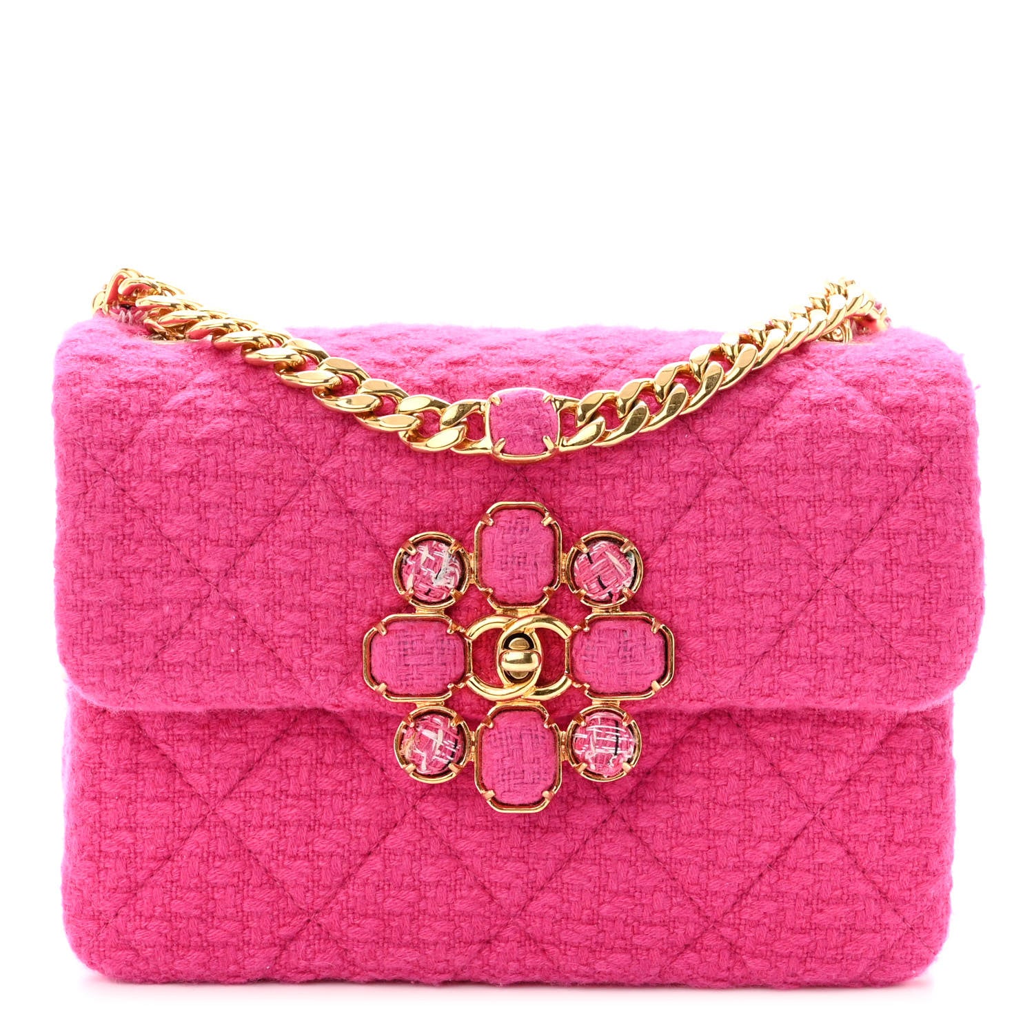 Chanel Cashmere Tweed Quilted Mini Bijoux Flap Fuchsia 1 of 11