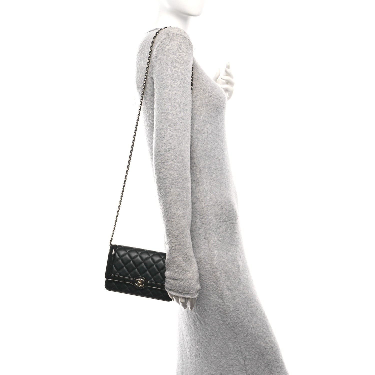 Chanel Lambskin Patent Calfskin Quilted Hold The Line CC Wallet On Chain WOC Black 2 of 12