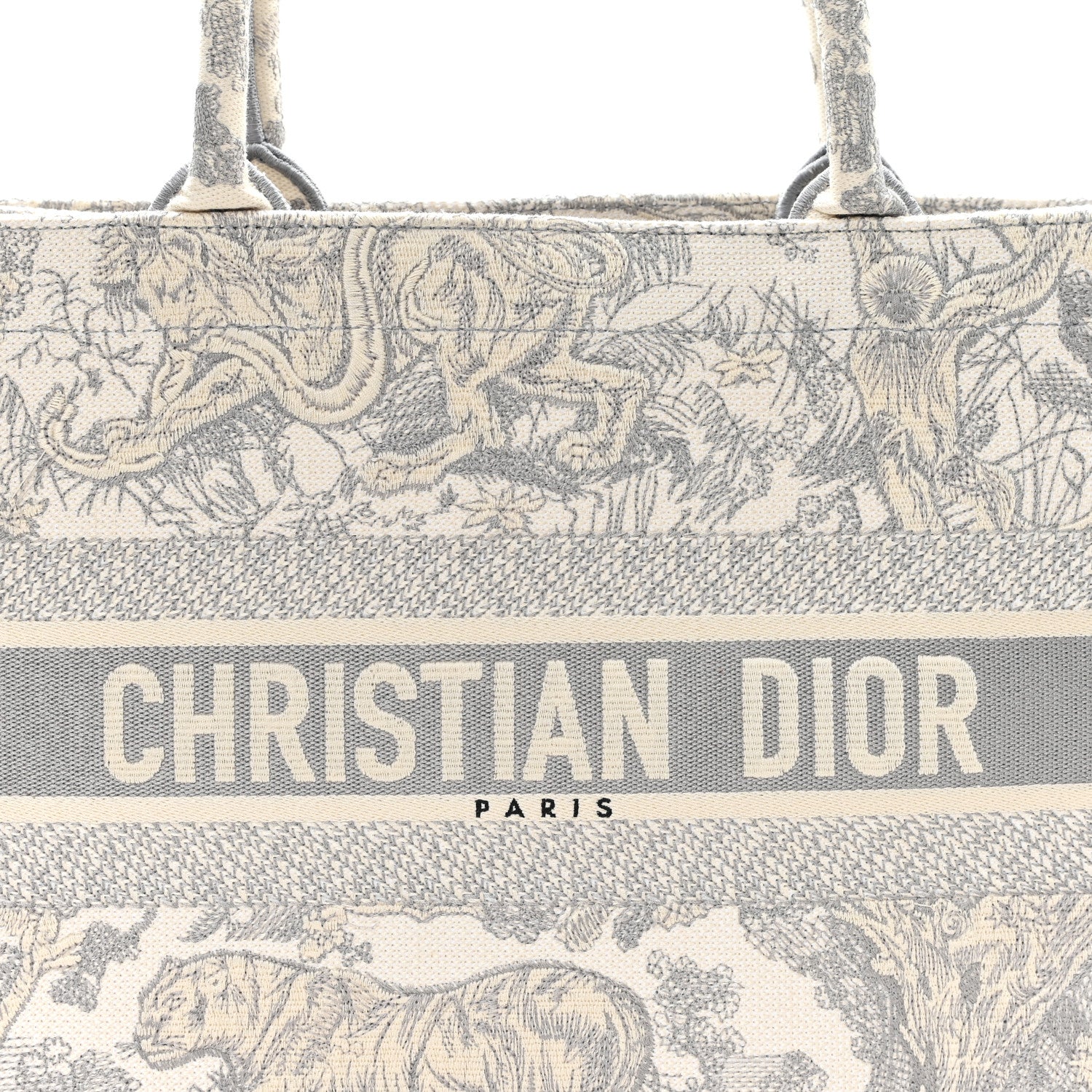 Christian Dior Canvas Embroidered Medium Dioriviera Toile De Jouy Book Tote Gray 7 of 11