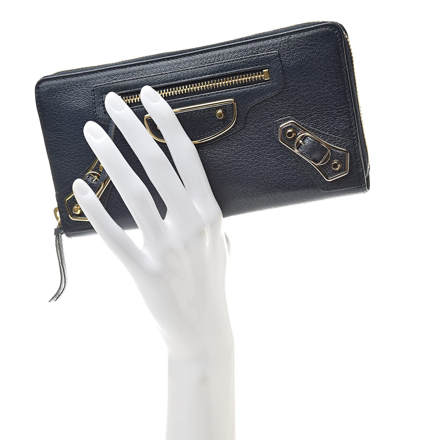 Balenciaga Chevre Gold Metallic Edge Hardware Continental Zip Around Wallet Bleu Nuit 2 of 8