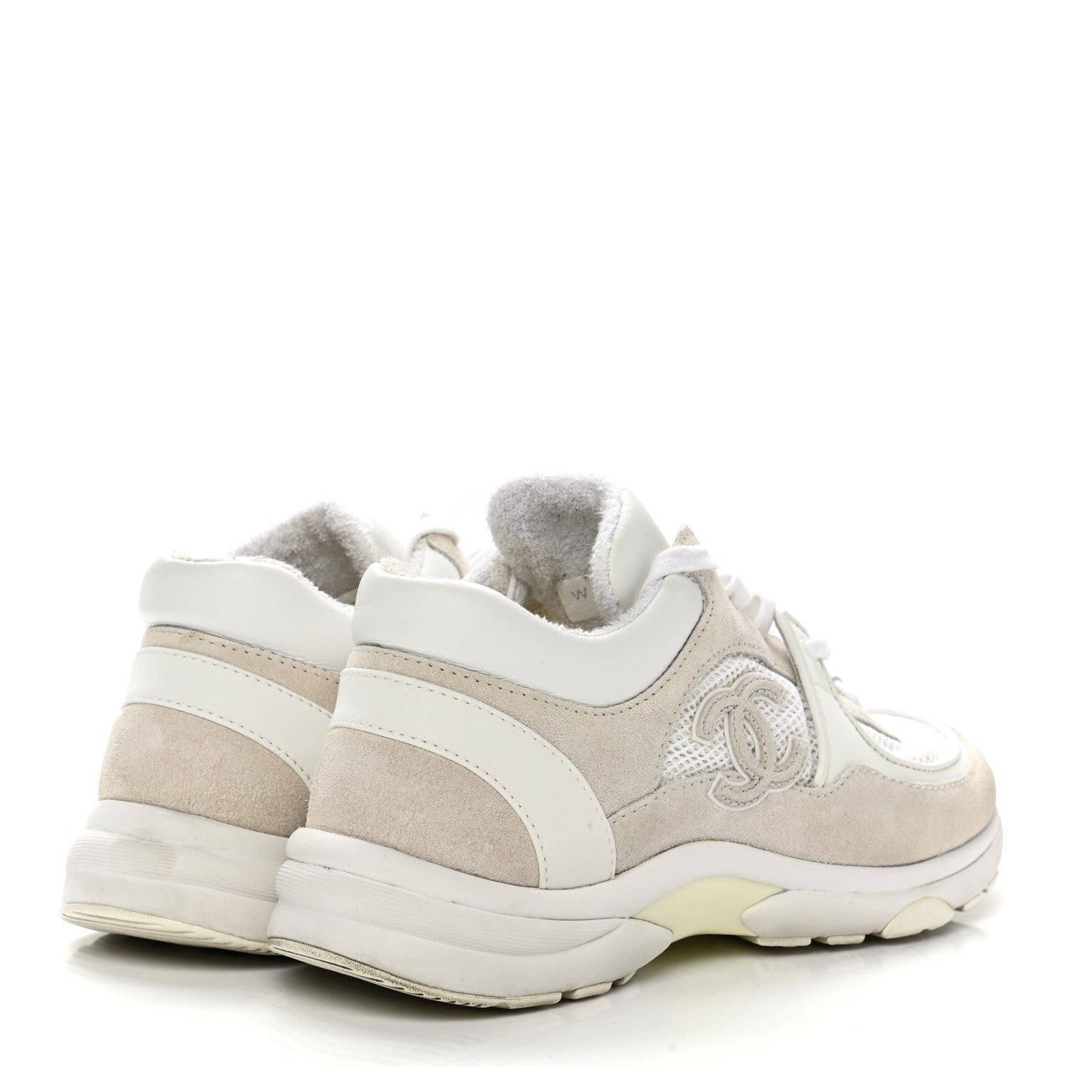Chanel Suede Calfskin Fabric CC Sneakers 37 White Grey 4 of 8