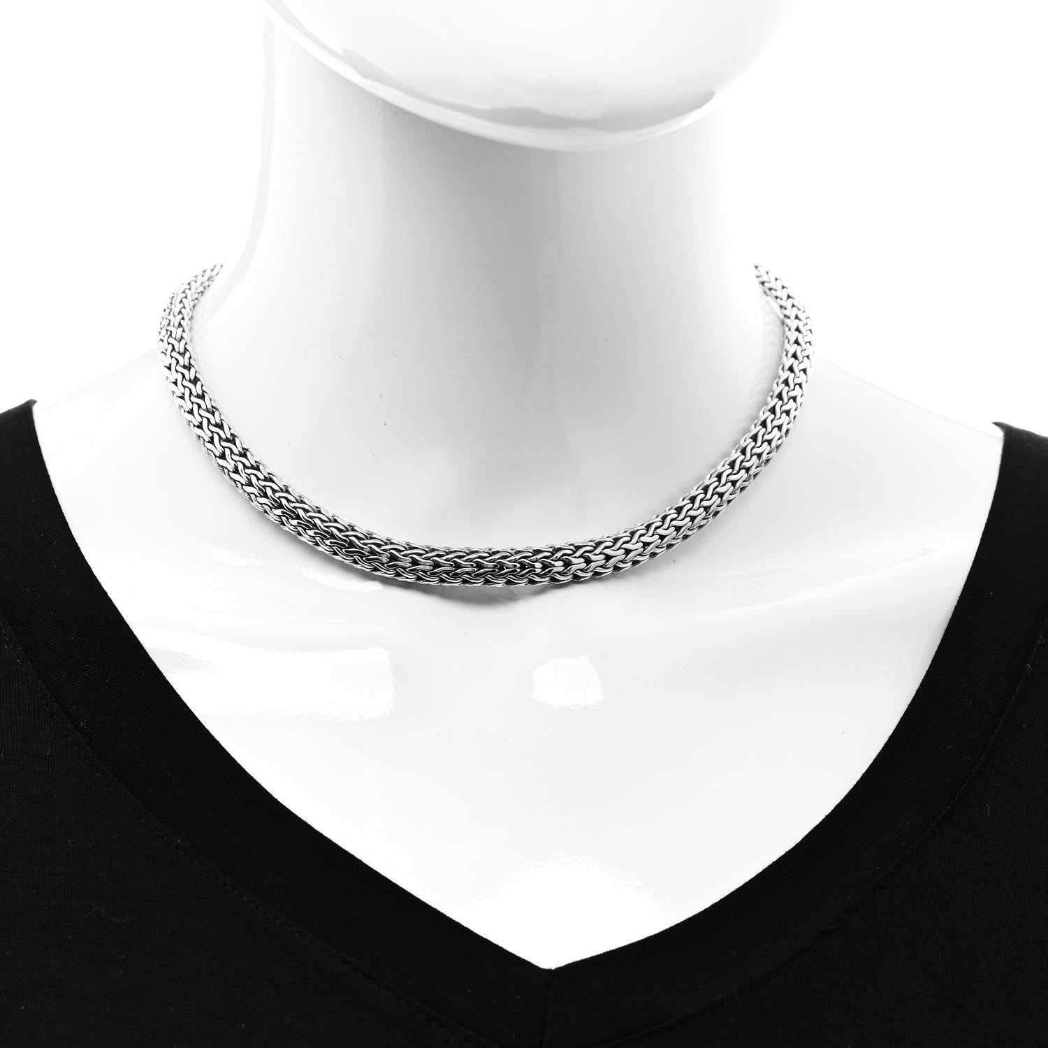 John Hardy Sterling Silver 18K Yellow Gold Diamond 7.5mm Classic Chain Necklace 2 of 5