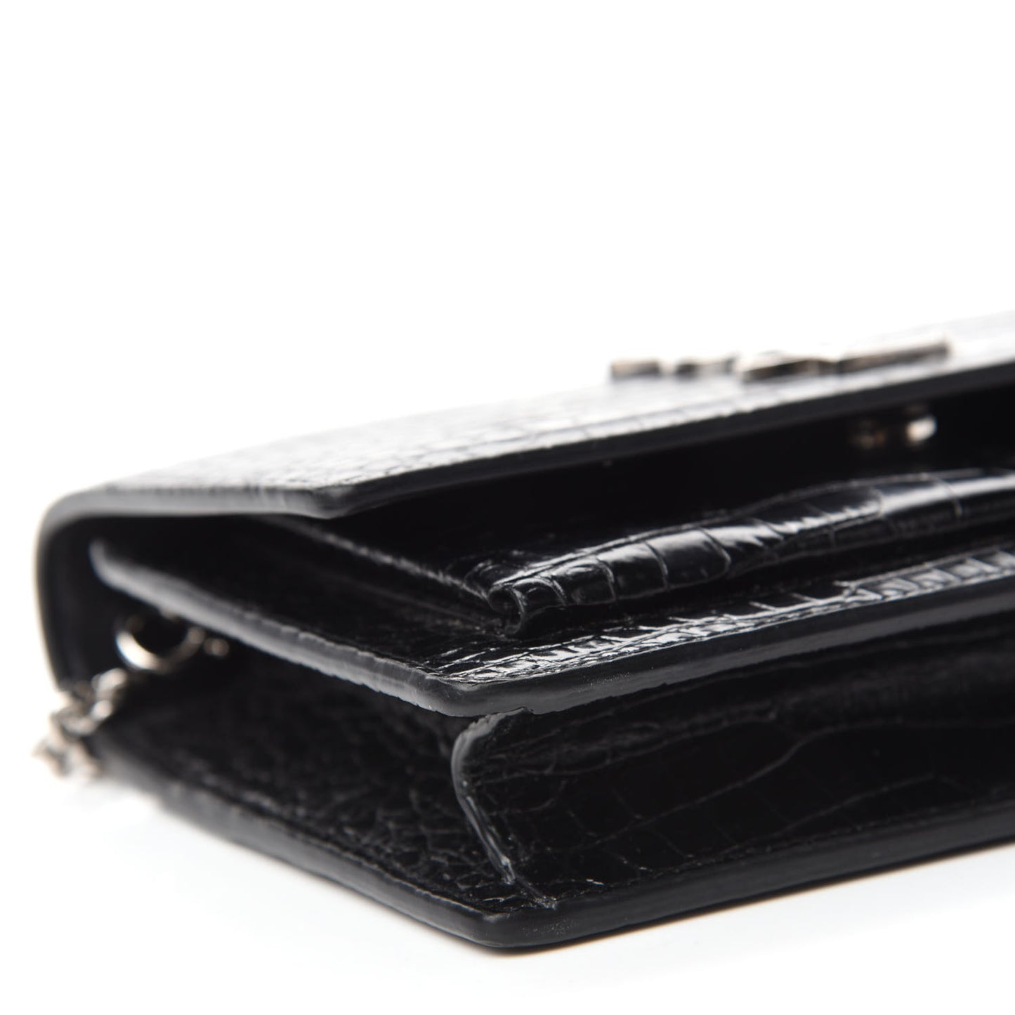 Calfskin Crocodile Embossed Monogram Sunset Top Handle Chain Wallet Black