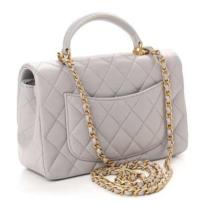 Chanel Lambskin Quilted Mini Top Handle Rectangular Flap Grey 3 of 10