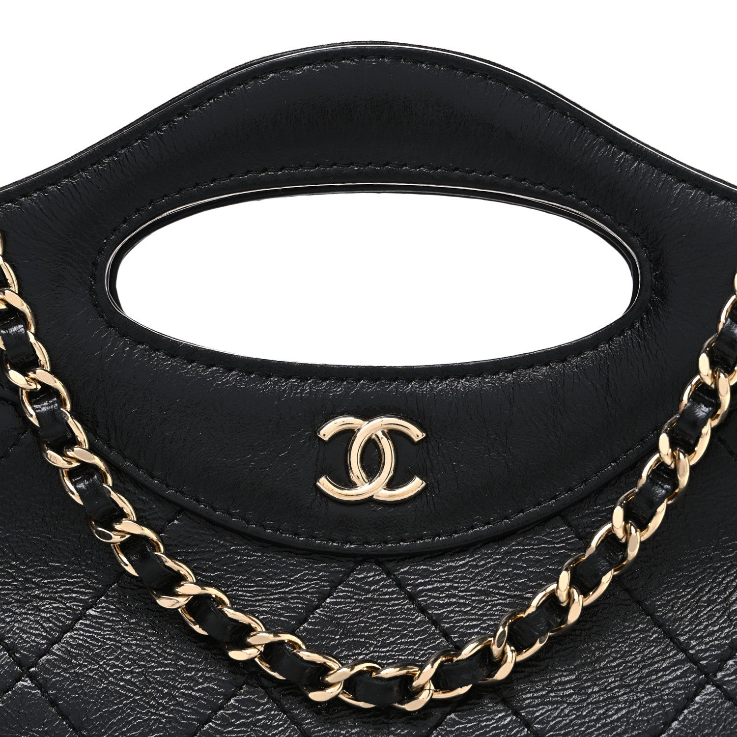 Chanel Shiny Crumpled Calfskin Quilted Nano 31 Shopping Bag Black 8 of 11