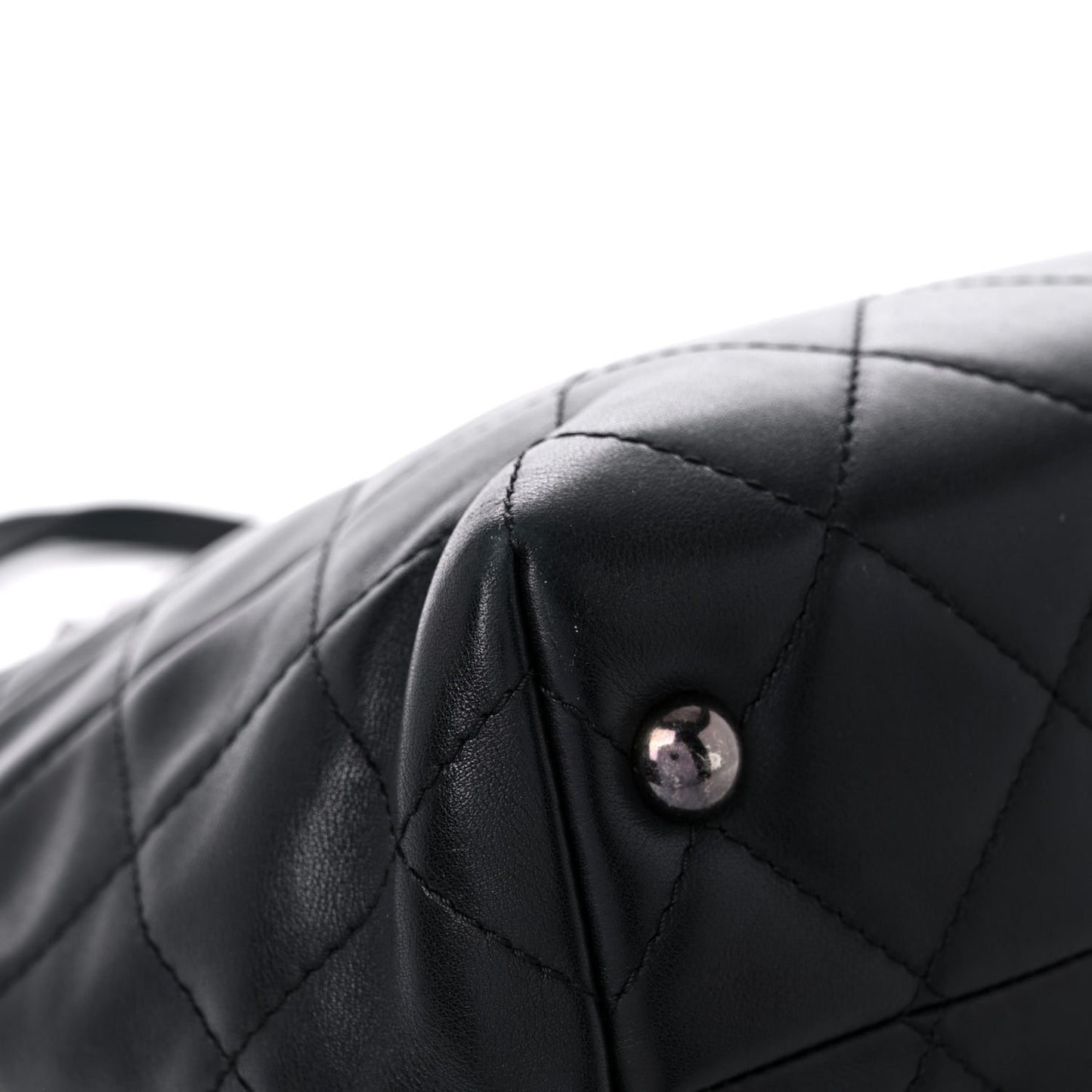 Sheepskin Quilted Chain Handle Large Shopping Tote Black