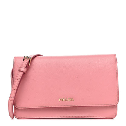 Prada Saffiano Soft Calf Bandoliera Chain Crossbody Bag Petalo 1 of 9