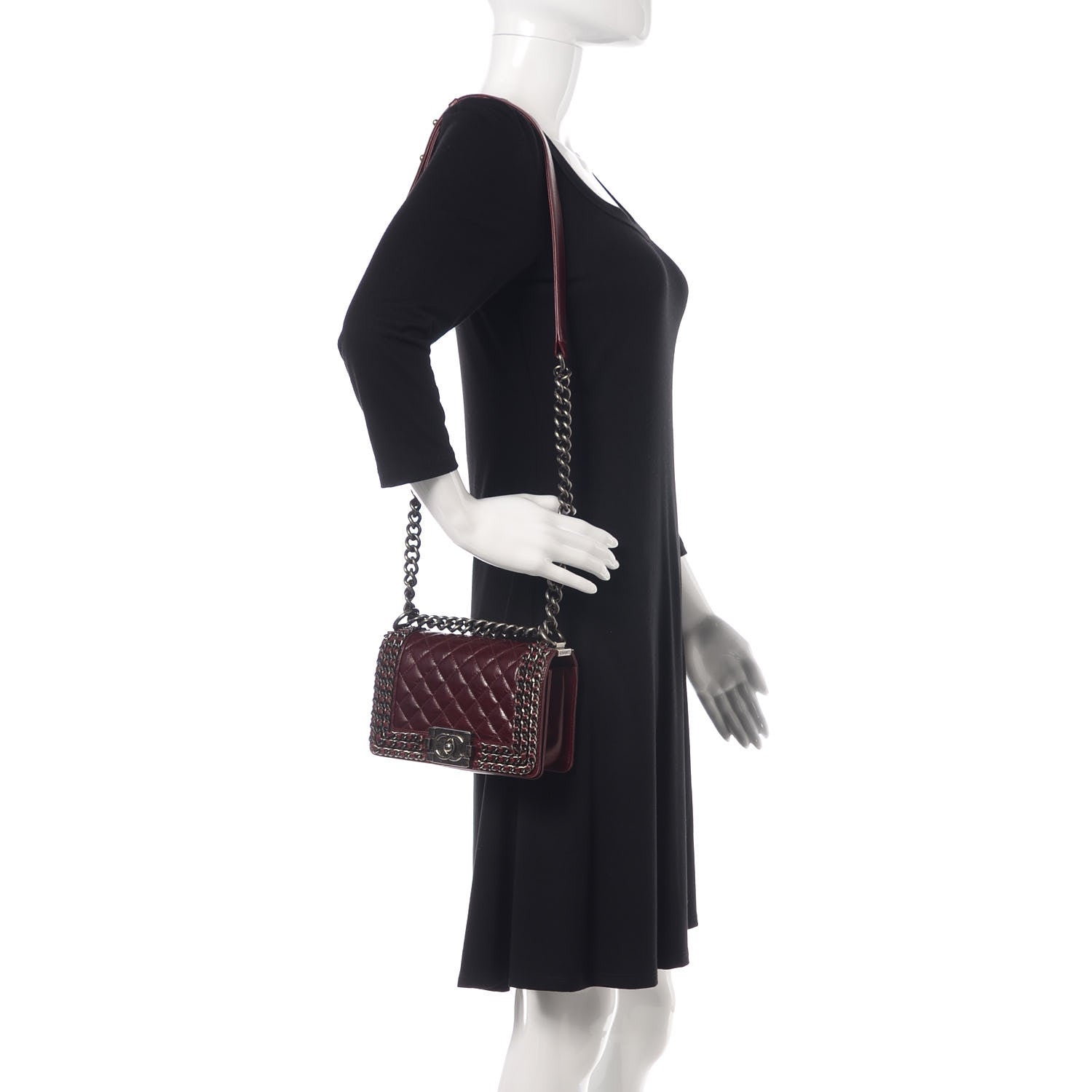 Chanel Glazed Calfskin Quilted Small Boy Chained Flap Burgundy 2 of 18