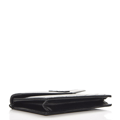 Saint Laurent Grain De Poudre Matelasse Chevron Monogram Envelope Chain Wallet Black 4 of 7