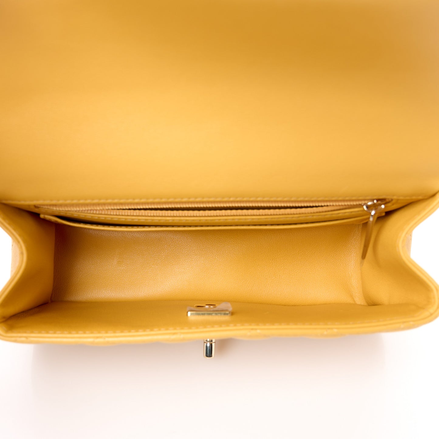 Lambskin Quilted Mini Top Handle Rectangular Flap Yellow