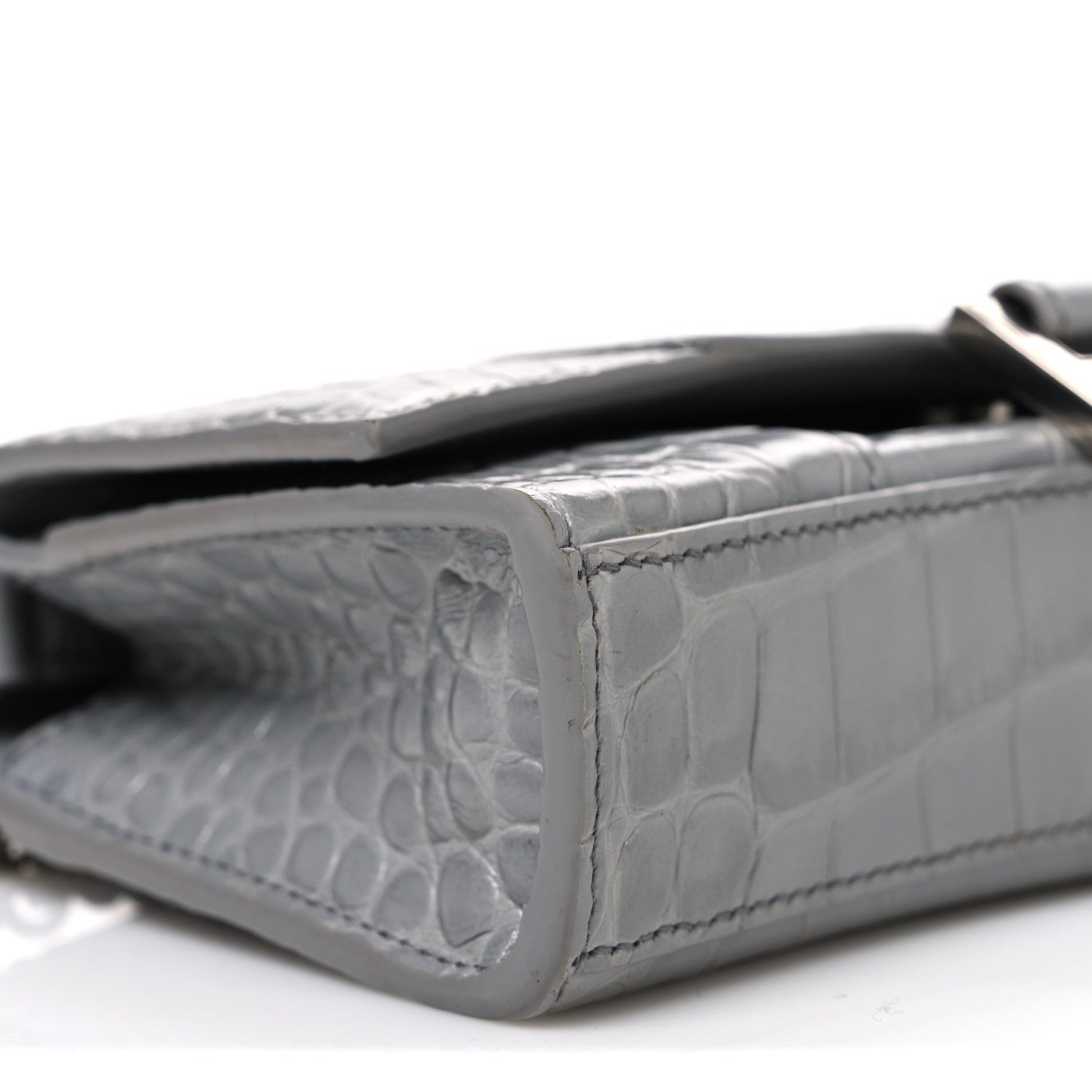 Balenciaga Shiny Calfskin Crocodile Embossed Hourglass Chain Bag Balenciaga Steel Grey 9 of 10