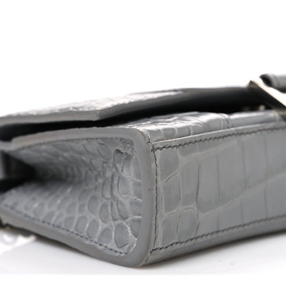 Balenciaga Shiny Calfskin Crocodile Embossed Hourglass Chain Bag Balenciaga Steel Grey 9 of 10