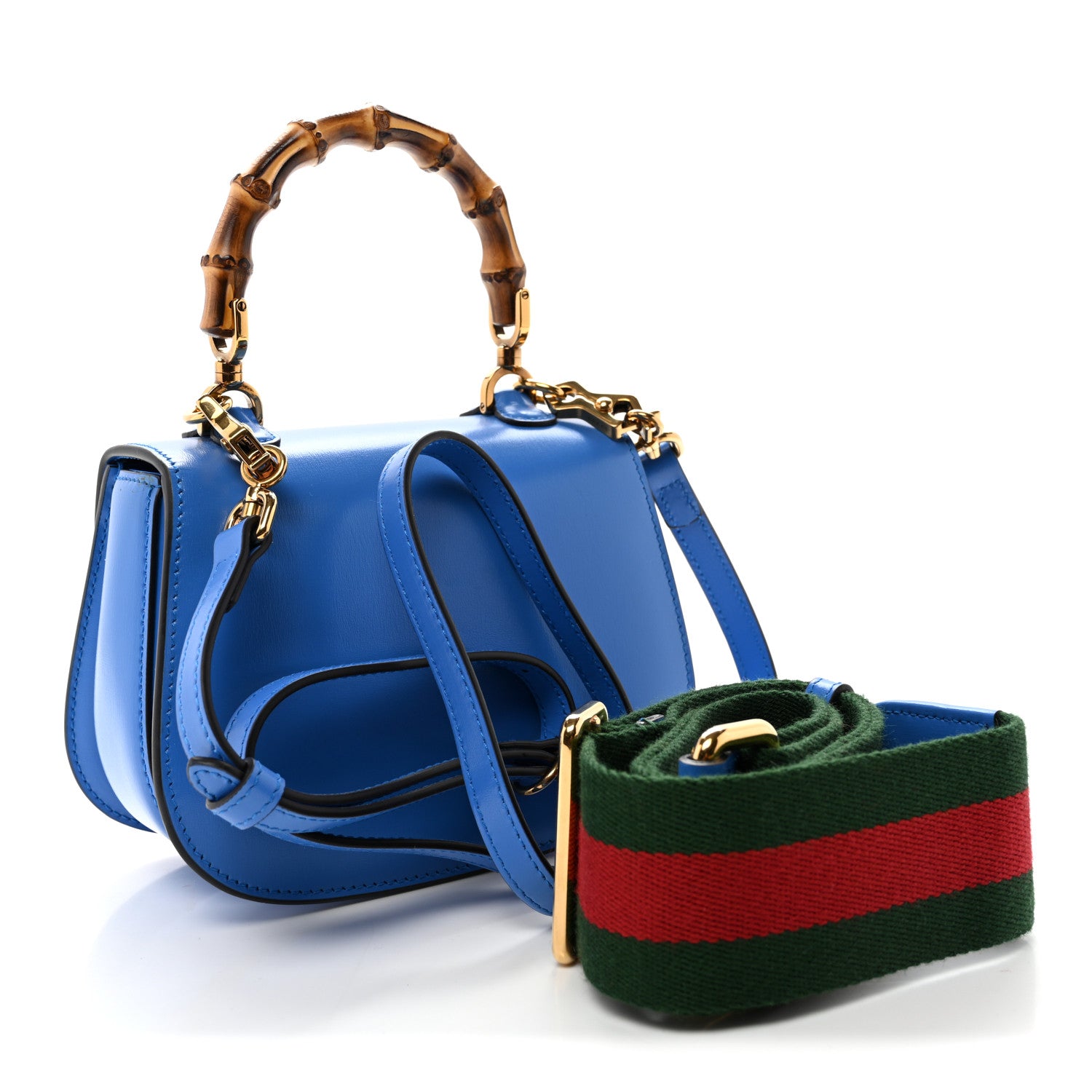 Gucci Boarded Dyana Lux Calfskin Web Mini Bamboo 1947 Top Handle Bag Blue 3 of 9