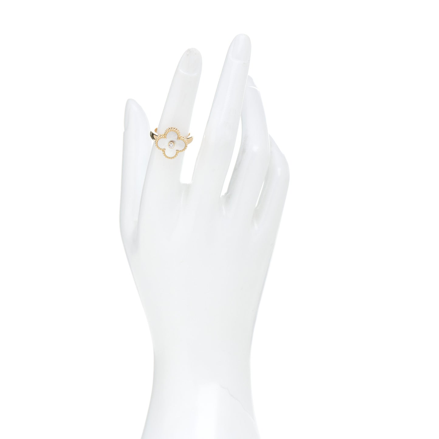 18K Yellow Gold Diamond Mother of Pearl Vintage Alhambra Ring 52 6