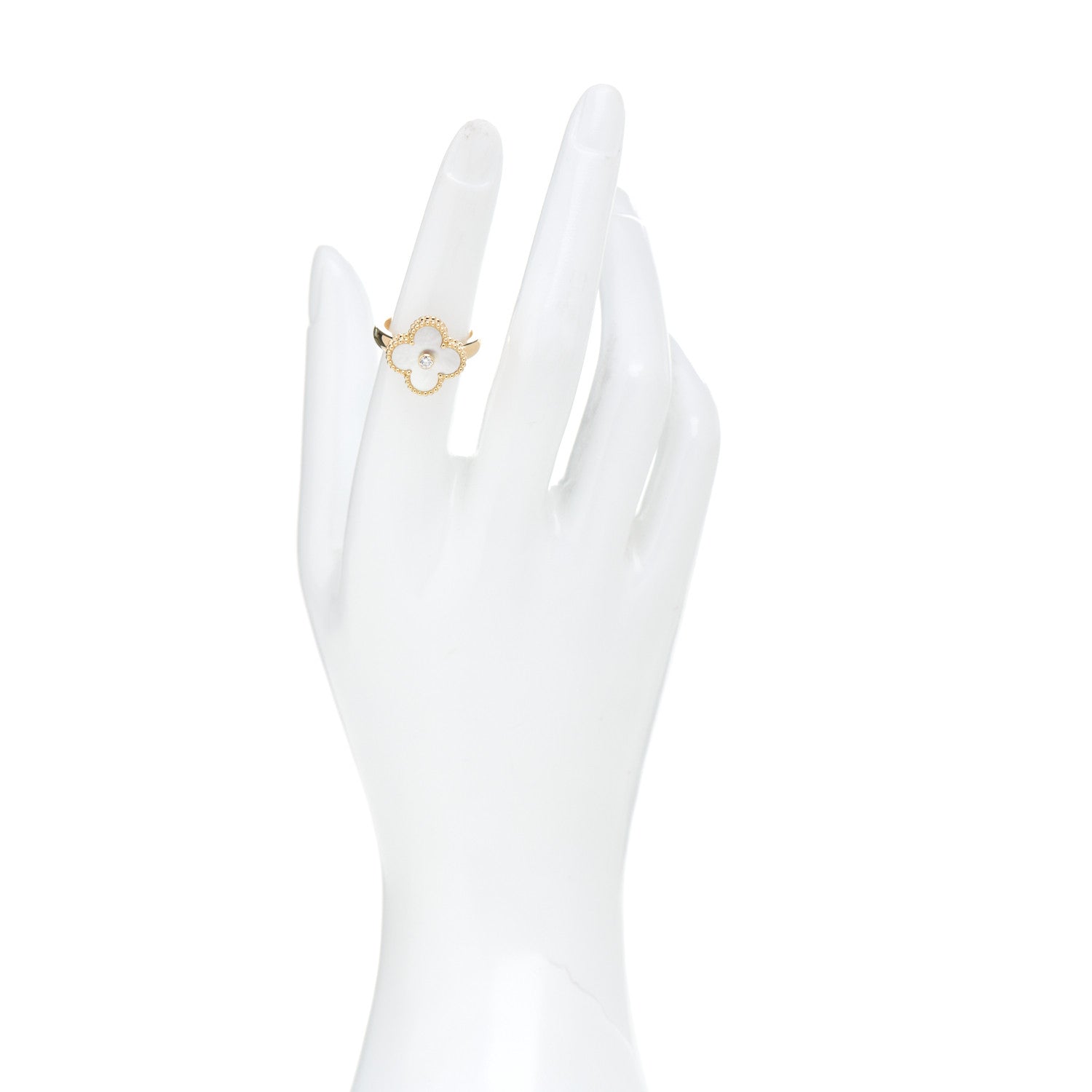 Van Cleef & Arpels 18K Yellow Gold Diamond Mother of Pearl Vintage Alhambra Ring 52 6 2 of 6