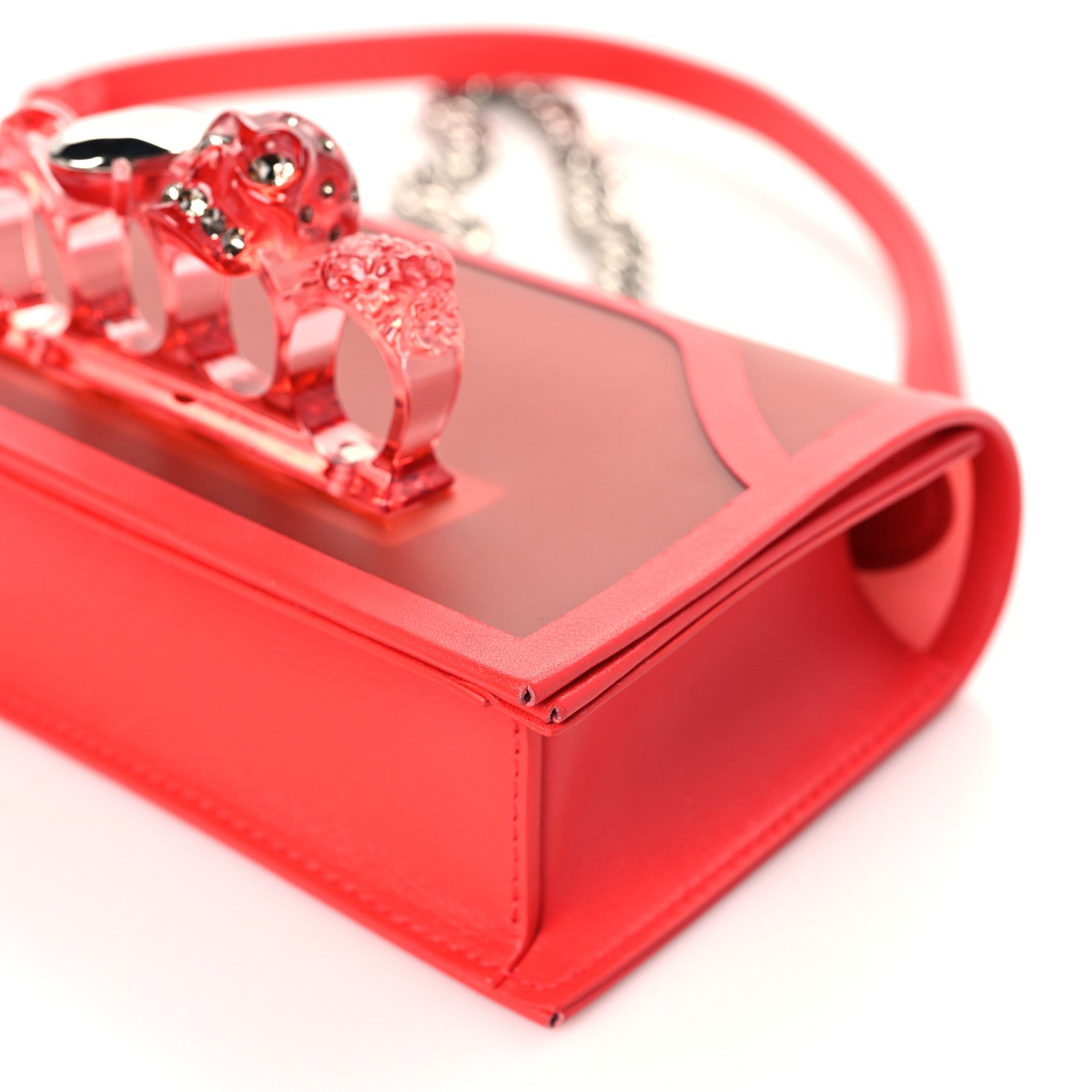 Alexander McQueen Calfskin Polyurethane Jeweled Knuckle Satchel Red 8 of 9