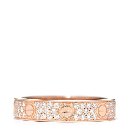 Cartier 18K Pink Gold Diamond 4mm LOVE Wedding Paved Band Ring 52 6 1 of 4