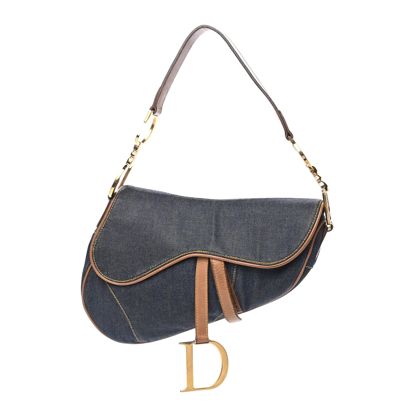 Denim Calfskin Saddle Bag Blue