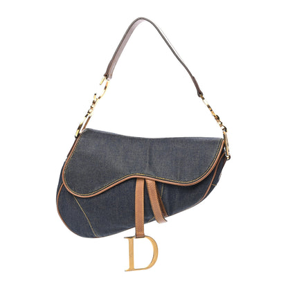 Christian Dior Denim Calfskin Saddle Bag Blue 1 of 9