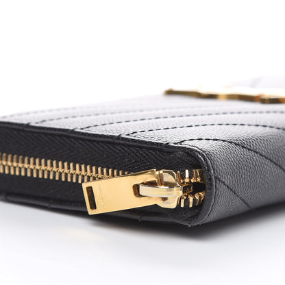 Saint Laurent Grain De Poudre Matelasse Chevron Monogram Zip Around Wallet Black 7 of 9