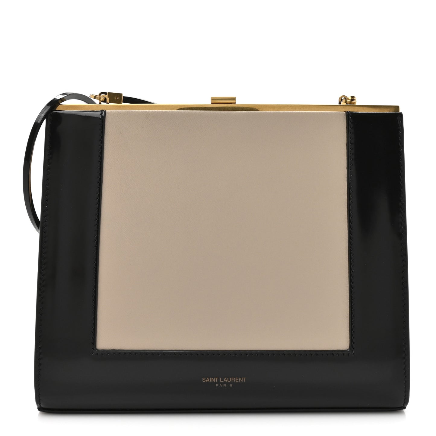 Nappa Patent Calfskin Two-Toned Gaia Shoulder Bag Sea Salt Black