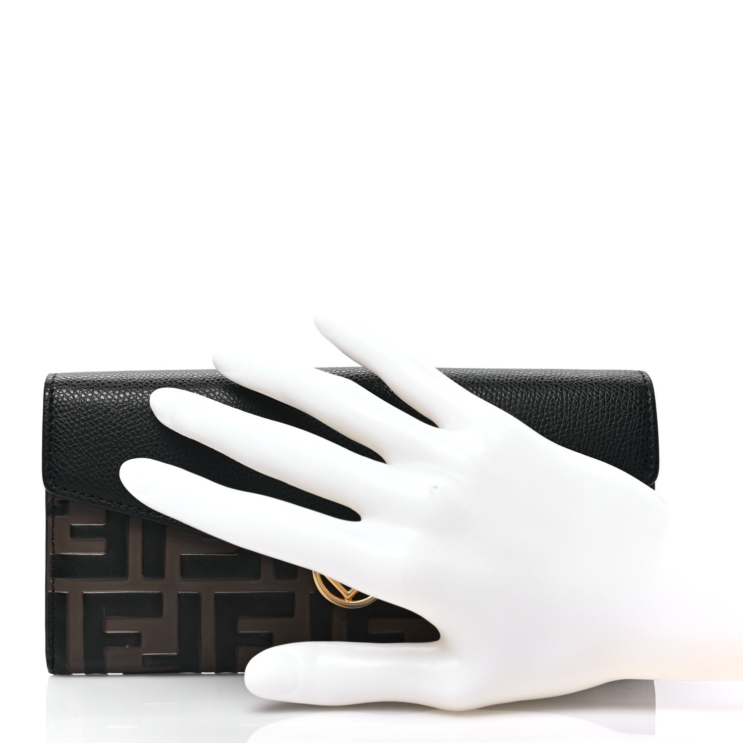 Fendi Vitello Cruise F is Fendi Bi-Color FF 1974 Embossed Continental Envelope Wallet Maya Black 2 of 7