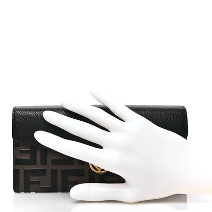 Fendi Vitello Cruise F is Fendi Bi-Color FF 1974 Embossed Continental Envelope Wallet Maya Black 2 of 7