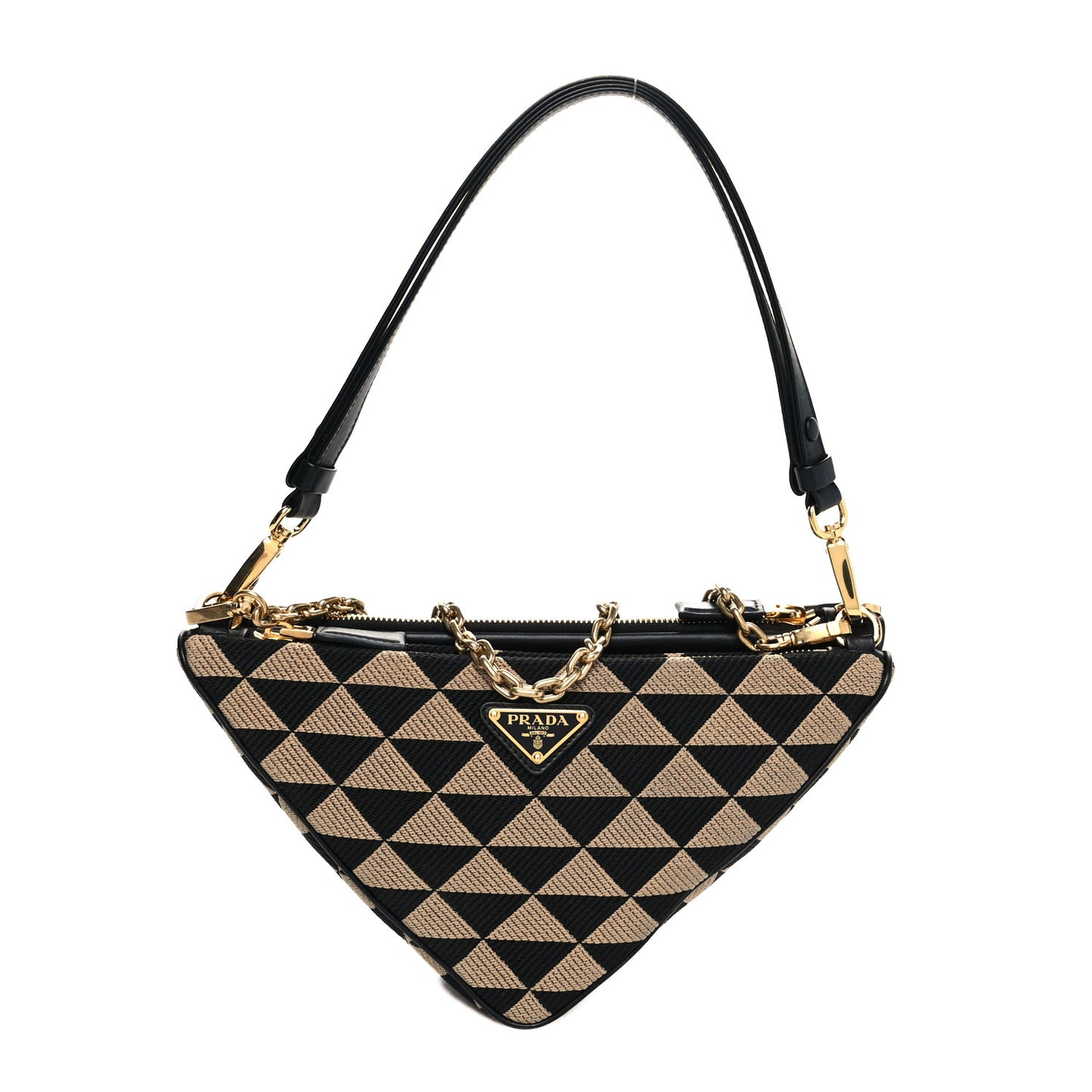 Jacquard Calfskin Triangolo Symbole Embroidered Mini Triangle Double Bag Black Corda