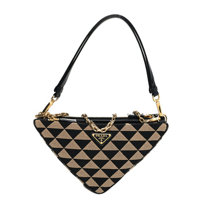 Prada Jacquard Calfskin Triangolo Symbole Embroidered Mini Triangle Double Bag Black Corda 1 of 10