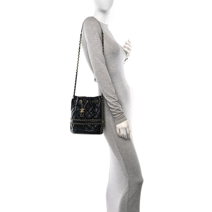 Chanel Lambskin Quilted Chain Bucket Drawstring Bag Black 3 of 10