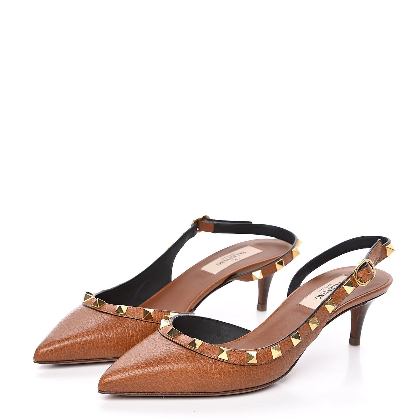 Pebbled Calfskin Rockstud Half D'Orsay Slingback 50mm Pumps 36 Cuoio