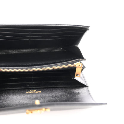 Saint Laurent Grain De Poudre Matelasse Chevron Monogram Flap Wallet Black 5 of 8