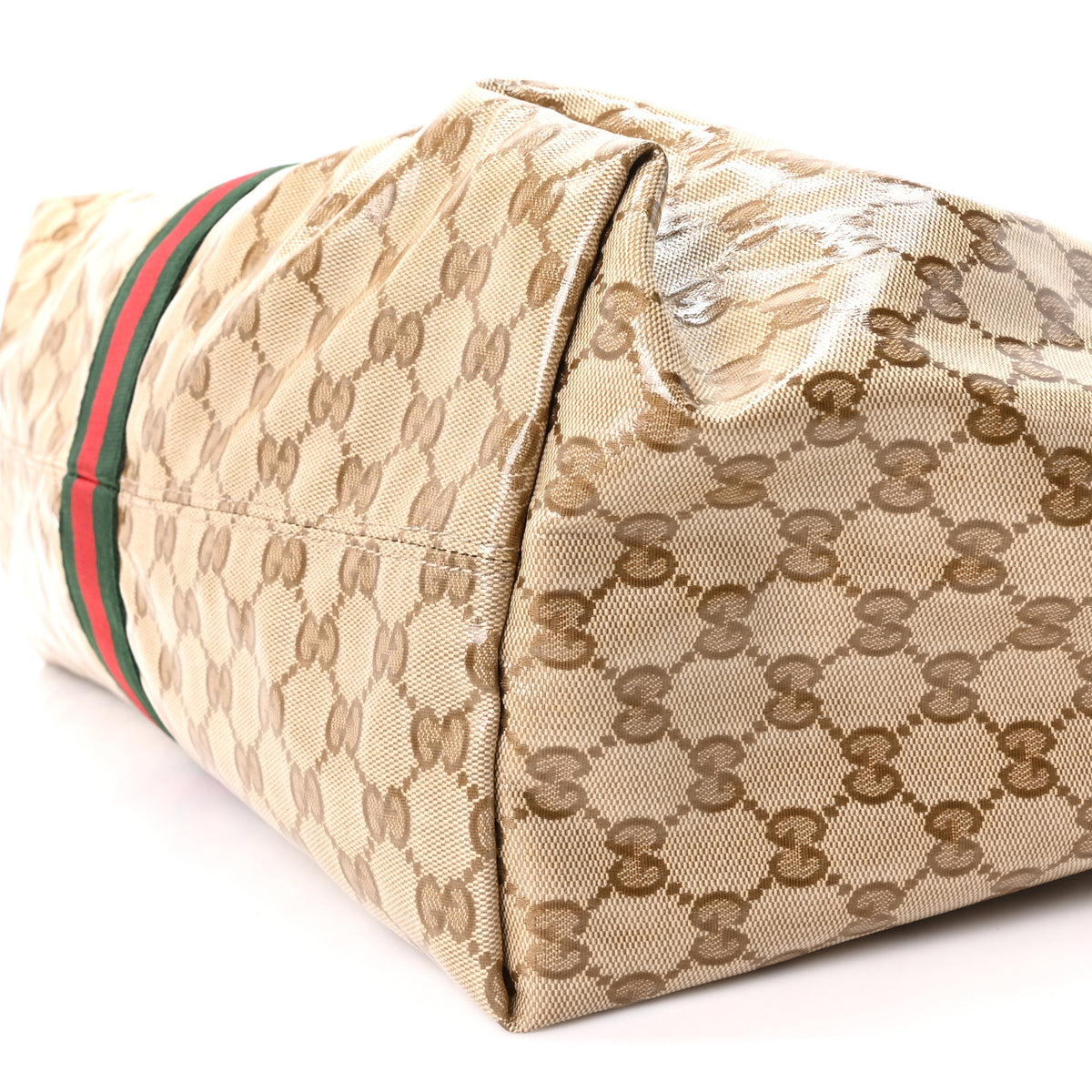 Varnished GG Monogram Web Large Giglio Tote Sand Dark Brown