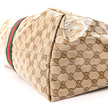 Gucci Varnished GG Monogram Web Large Giglio Tote Sand Dark Brown 10 of 10