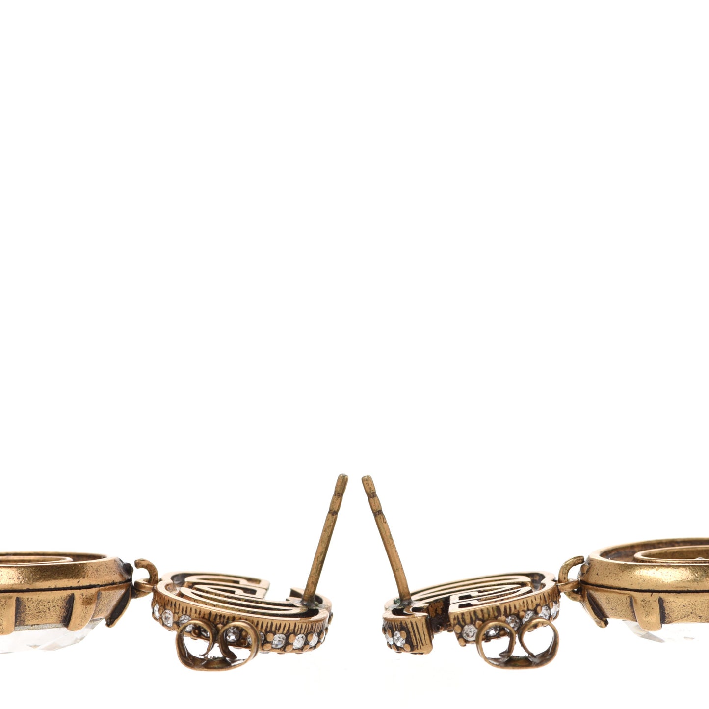 Crystal Double G Earrings Aged Gold