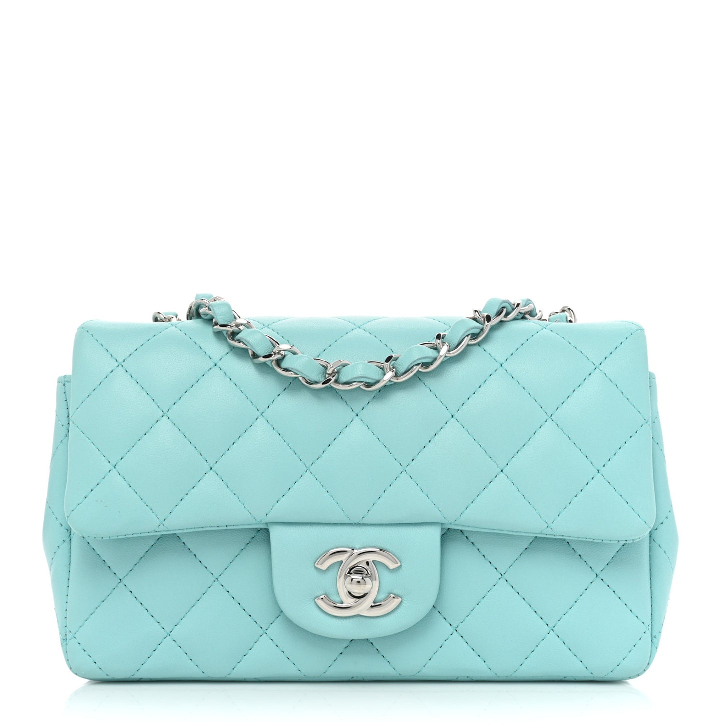 Lambskin Quilted Mini Rectangular Flap Light Blue