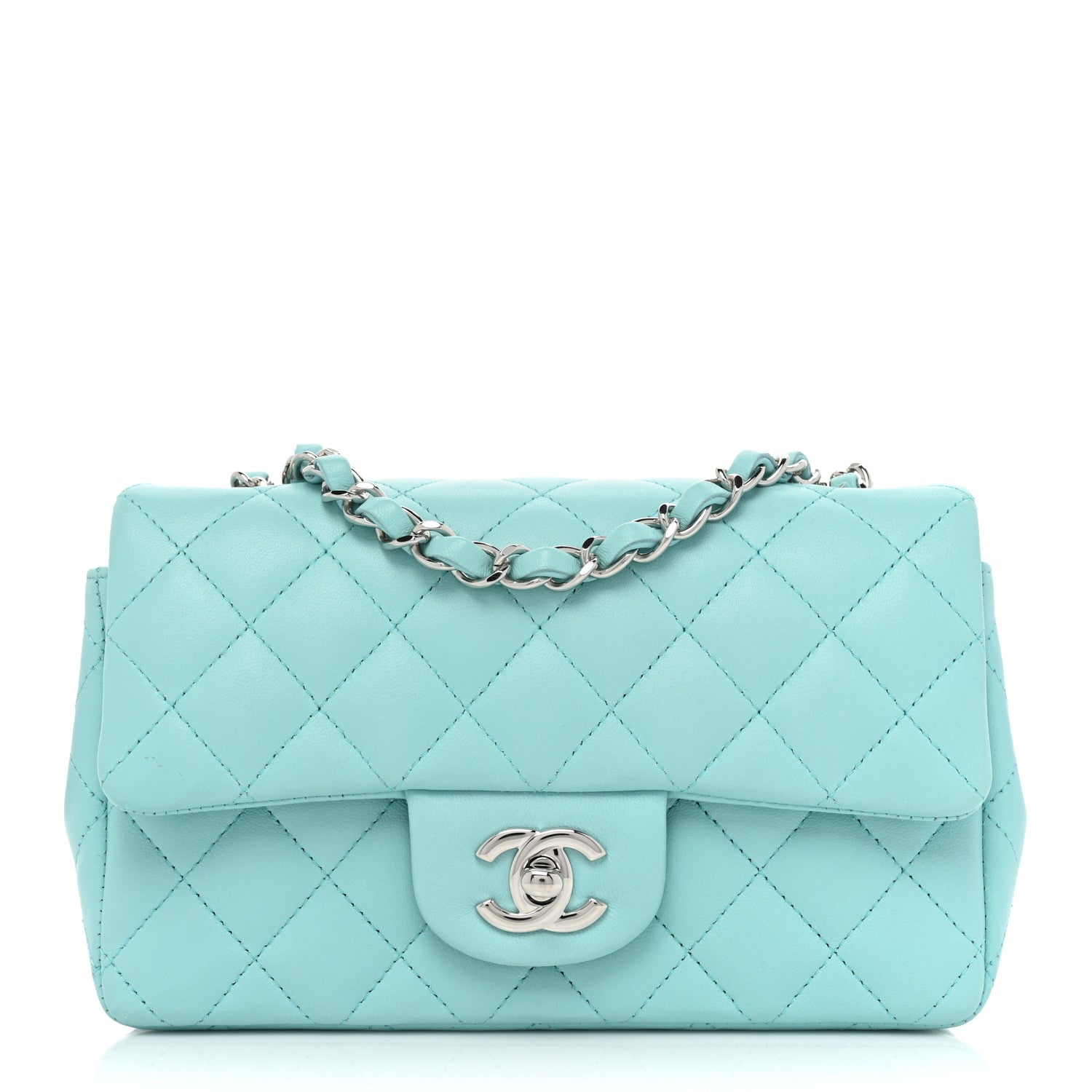 Chanel Lambskin Quilted Mini Rectangular Flap Light Blue 1 of 11