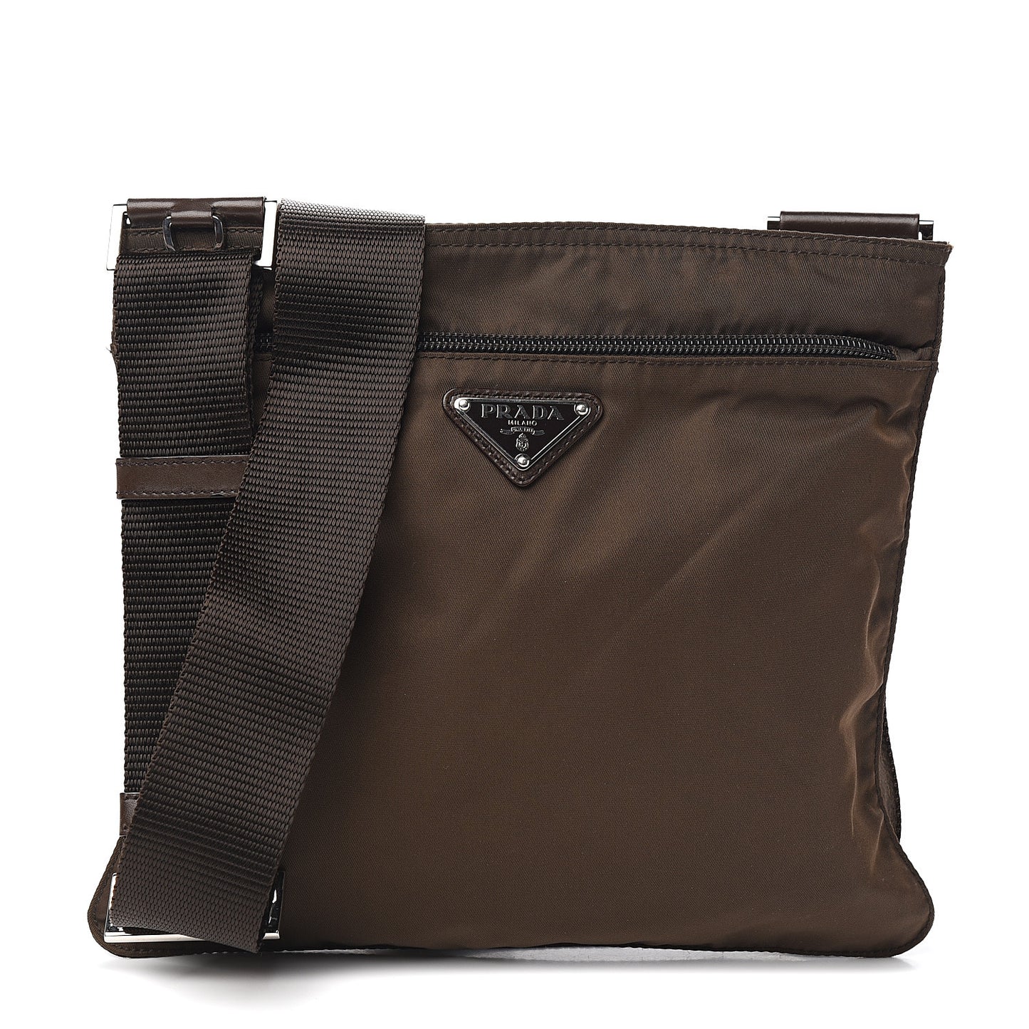 Tessuto Nylon Small Flat Messenger Bag Brown