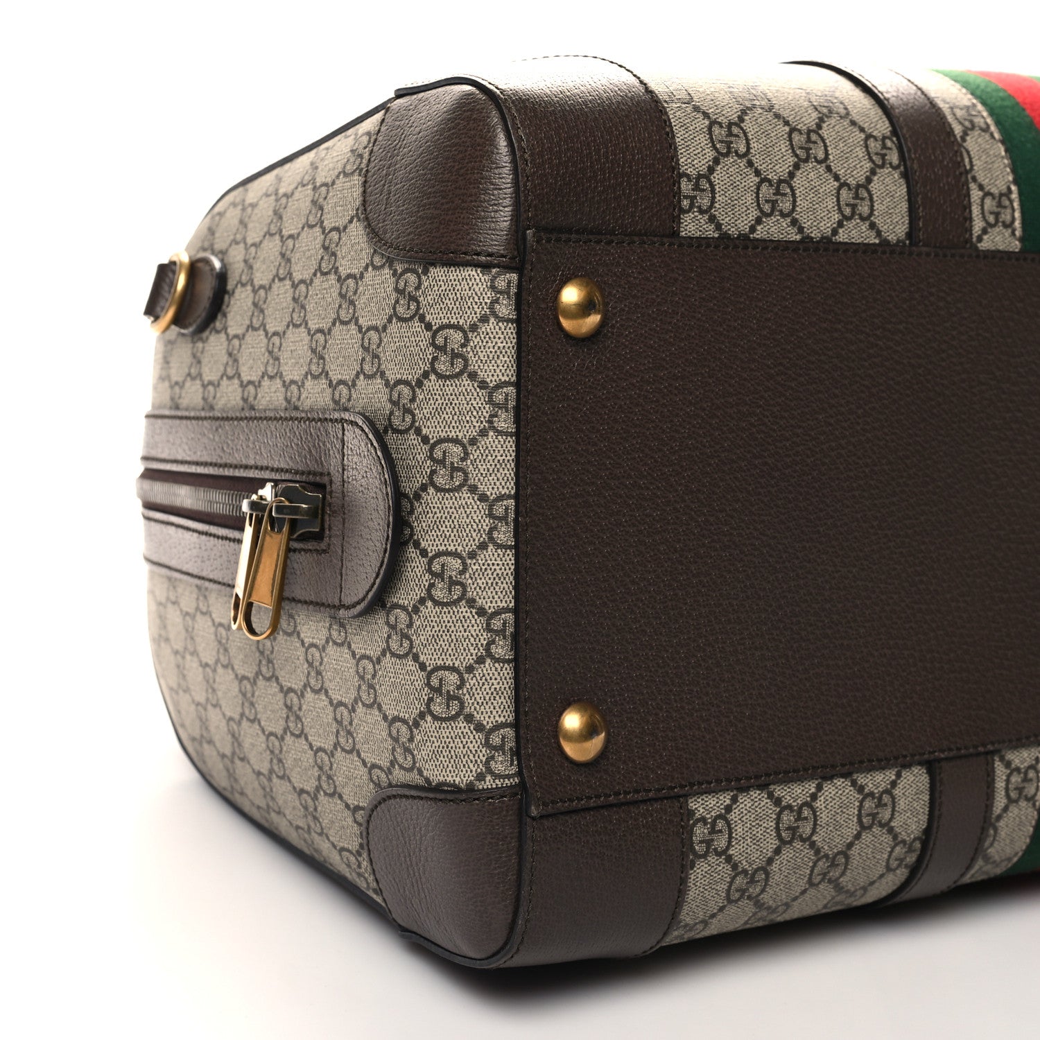 Gucci GG Supreme Monogram Textured Dollar Calfskin Web Medium Savoy Duffle Bag Beige Ebony New Acero 8 of 10