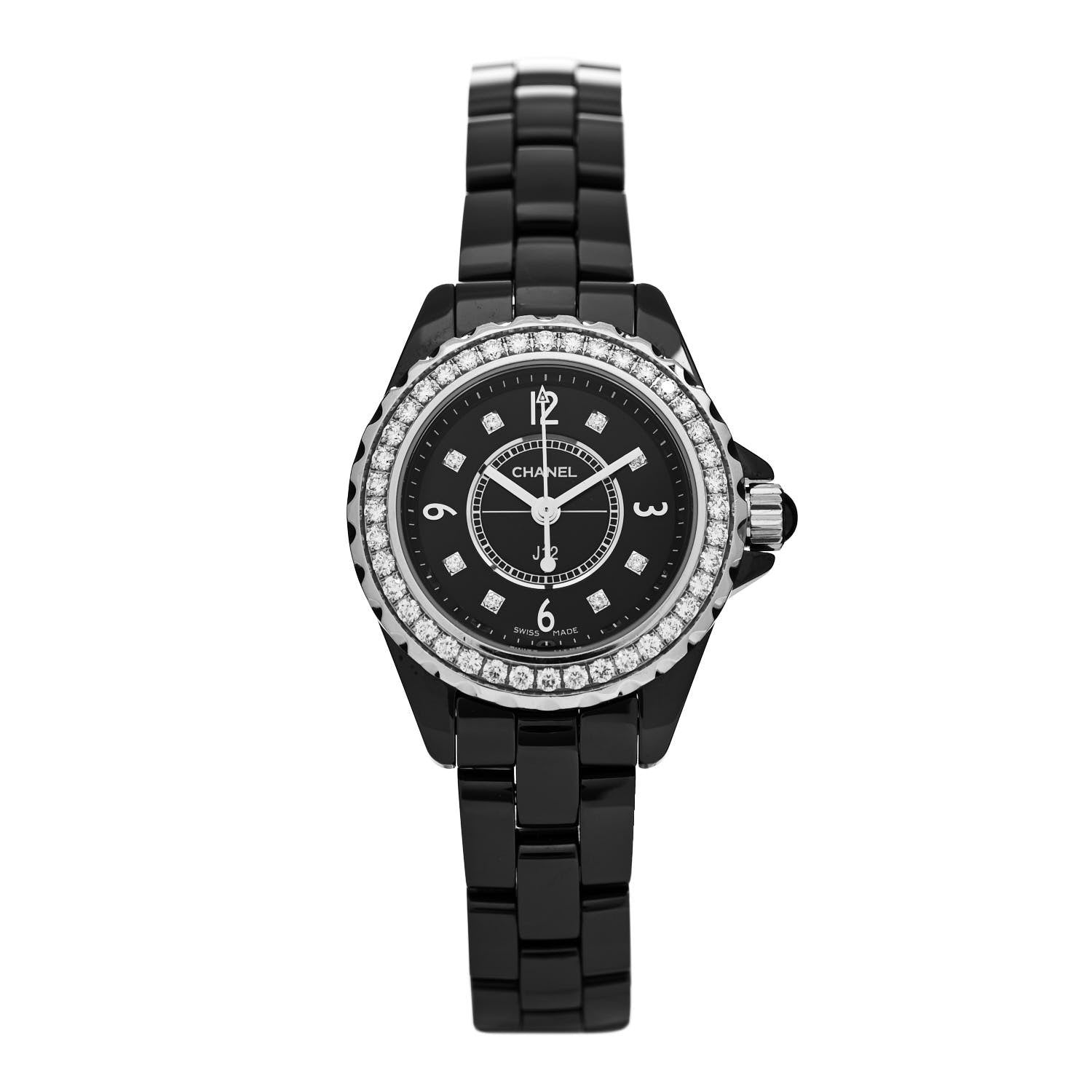 Chanel Stainless Steel Ceramic Diamond Bezel 29mm J12 Quartz Watch Black 1 of 4
