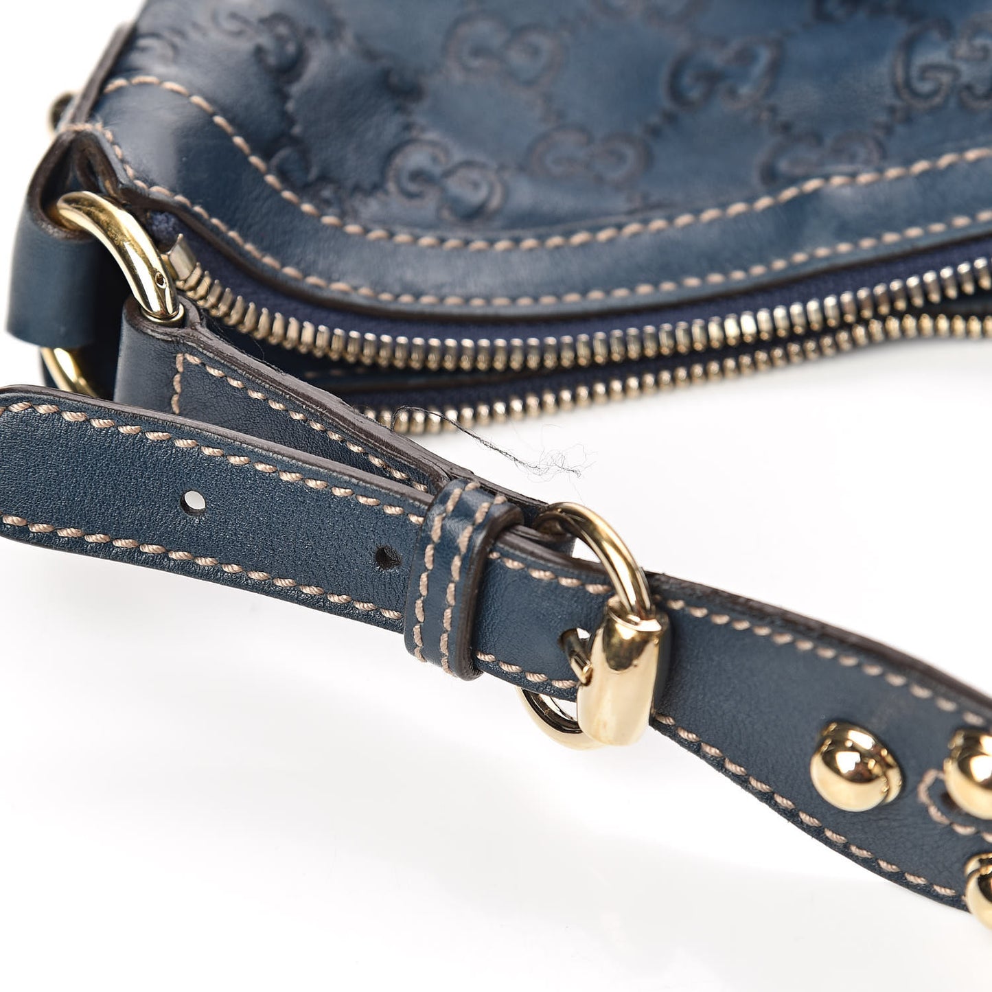 Guccissima Large Biba Studded Hobo Blue